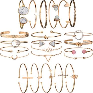 Imagem de Pacote com 5 (23 peças) Pulseira com várias camadas empilhável, punho aberto, bracelete, joia ajustável para mulheres, meninas, conjunto de atacado sortido