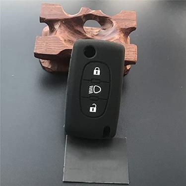 Imagem de YJADHU Capa de chave de carro de borracha de silicone para proteger a pele dobrável com 3 botões, apto para Citroen C2 C4 C5 Picasso Xsara C5 C6 C8, preto