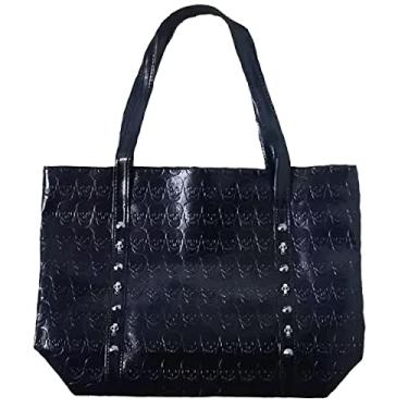 Imagem de QHBPMGAD Bolsa feminina de caveira com zíper bolsa de ombro de grande capacidade com estampa de caveira diabo bolsas para mulheres, Sacola de caveira preta