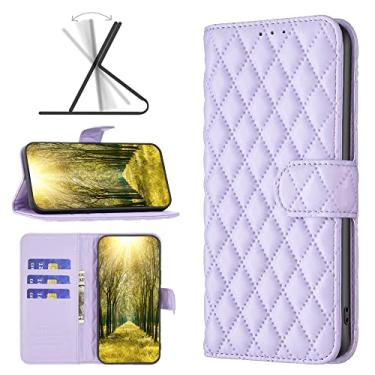 Imagem de Capas de telefone com slots de cartão de luxo Samsung Galaxy A14 5G capa de couro com suporte magnético clipe de carteira de negócios à prova de choque capas para Samsung A14 5G (roxo, Samsung A14 5G)