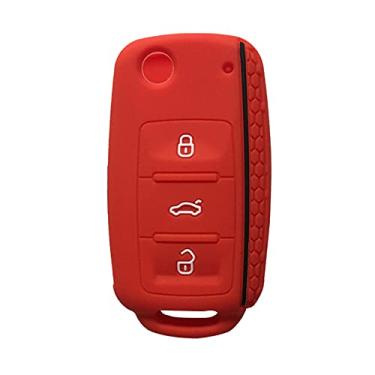 Imagem de YJADHU Porta-chaves de silicone para chave de carro, apto para VW Golf 4 5 6 7 Bora Jetta POLO MK4 MK6 Bora Passat B5 B6 Superb Tiguan Beetle, vermelho