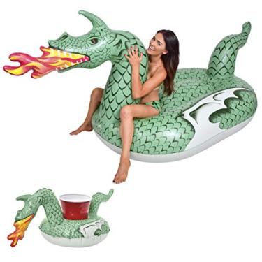 Imagem de GoFloats Boias infláveis gigantes para piscina – escolha unicórnio, dragão, flamingo, cisne ou touro – Inclui boia de bebida