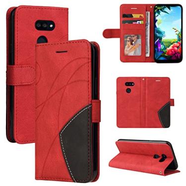Imagem de Capa carteira para LG K40S, compartimentos para porta-cartões, fólio de couro PU de luxo anexado à prova de choque capa flip com fecho magnético com suporte para LG K40S (vermelho)