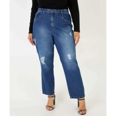 Calça Sol Jeans Cintura Alta Rasgada Cigarrete com Lycra Azul em Promoção  na Americanas