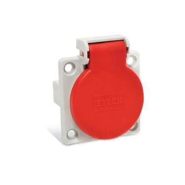 Imagem de Tomada Embutir 2P+T 20a 250v C/ Tampa Vermelha IP 44 Quasar S-8641 - Steck