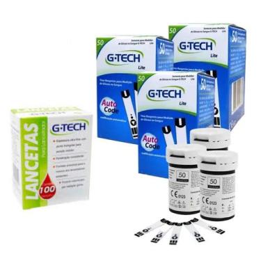 Imagem de Fita Glicose Teste Glicemia 150 Tiras/100 lancetas G-tech Lite