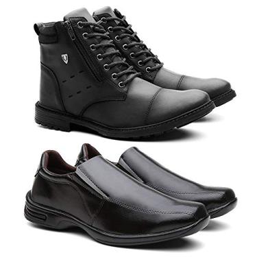 Imagem de Kit Coturno Casual Masculino + Sapato Masculino Maximo Conforto - Preto/Preto - 37