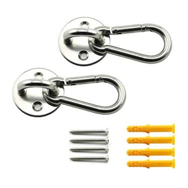 Imagem de Lind Kitchen — Conjunto de acessórios para pendurar na parede e no teto 304 de aço inoxidável com suporte redondo pesado e gancho para os olhos + gancho de encaixe para yoga e cadeiras de rede, M8 Round Pad