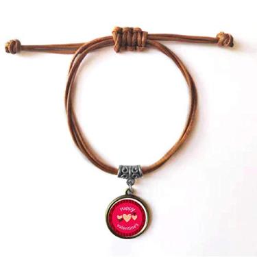 Imagem de DIYthinker Pulseira rosa feliz dia dos namorados coração flecha pulseira couro corda escondida presente joia marrom