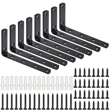 Imagem de Sutemribor Suportes de canto de 12,7 cm x 7,6 cm, suporte de prateleira de aço preto resistente suporte de canto G, suporte de prateleira de ângulo direito em forma de L para prateleiras de móveis, 8 peças