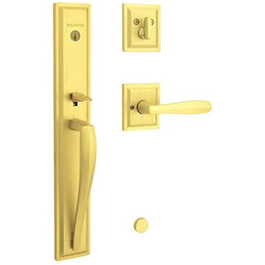 Imagem de Maçaneta Baldwin Prestige Torrey Pines de baixo perfil único com alavanca Torrey com SmartKey em latão acetinado