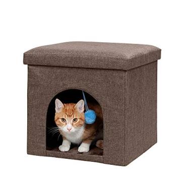 Imagem de Furhaven Casa para cães e gatos – Banquinho para pés otomanos desmontável, sala de estar, condomínio para gatos e cães pequenos, marrom coco, pequeno