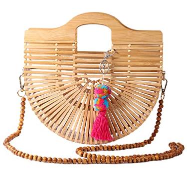 Imagem de GLVOOI Bolsa de bambu Bolsa de palha Bolsa de praia de bambu Bolsa de praia de palha para mulheres Bolsa grande, Amarelo, 1