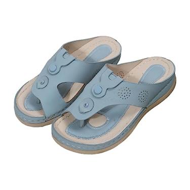 Imagem de CsgrFagr Sandálias femininas de praia vazadas casuais sapatos rasteiras; sandálias retrô para gatos, meias para mulheres com aderências, Azul, 8.5