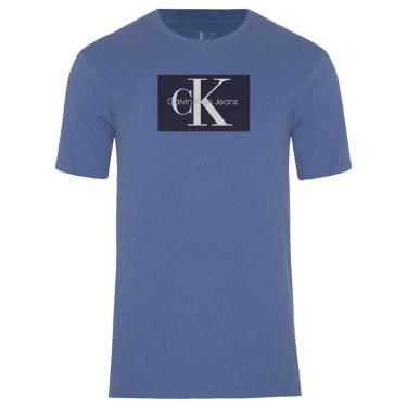 Imagem de Camiseta Calvin Klein Jeans Masculina Issue Logo Dark Block Azul Médio-Masculino
