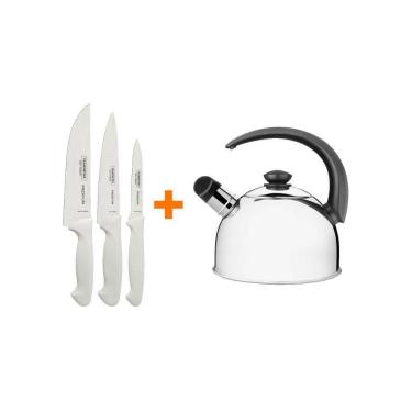 Imagem de Kit - Faqueiro Premium 3 Peças + 1 Chaleira Em Aço Inox 2,1l Com Apito - Tramontina