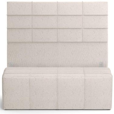 Imagem de Kit Cabeceira Cama Box Casal 140cm com Calçadeira Roma W01 Linho Cru - Lyam