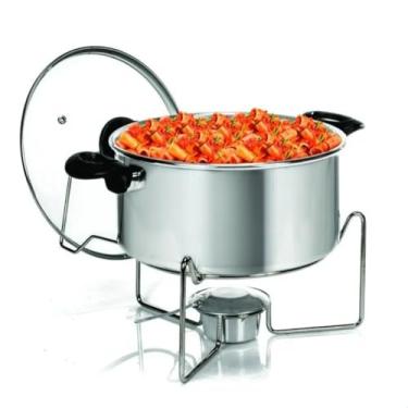 Imagem de Panela Rechaud para Buffet Festa Alumínio 5 Litros com Fogareiro e Tampa de Vidro