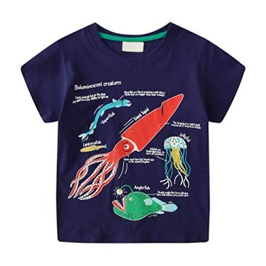 Imagem de Camisa Adolescente Menino Meninos Nave Espacial Base Vida Marinha Padrão Manga Curta Camiseta Infantil Masculino Bebê Médio e, Azul-escuro, 3-4T