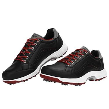 Imagem de Tênis masculino de golfe à prova d'água, de couro macio, respirável, sem pontas, casual, para uso ao ar livre, Preto b, 37 BR