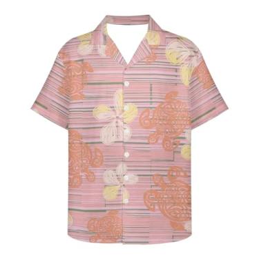 Imagem de Gzzxiailg Camisa masculina manga curta abotoada Havaí camisa casual gola V praia tropical novidade blusa de verão secagem rápida, Floral polinésia, P
