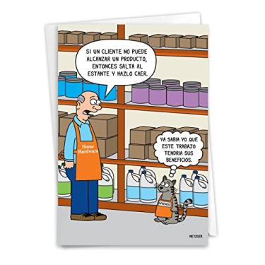 Imagem de NobleWorks - Cartão engraçado espanhol novo emprego com envelope de 12 x 18 cm (1 cartão) New Job Parabéns - Trabajo Perfecto para el Gato C7898NJG-SL