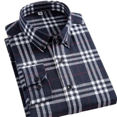 Imagem de ZMIN Camisetas casuais primavera outono roupas masculinas manga longa xadrez camisa masculina xadrez camisa masculina manga longa, Malha azul marinho, XXG