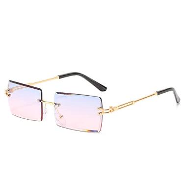 Imagem de Óculos de sol retangulares sem aro para mulheres, óculos quadrados sem moldura da moda para homens, óculos ultraleves uv400 unissex, azul rosa, tamanho único