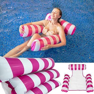 Imagem de ENOMIN Espreguiçadeira de água – espreguiçadeira flutuante de piscina para adultos, boias flutuantes de rede de piscina multiuso para piscina ao ar livre de verão (vermelha)
