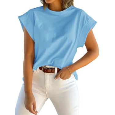 Imagem de Tankaneo Camiseta regata feminina de verão manga cavada gola redonda lisa casual ajuste solto camiseta básica azul