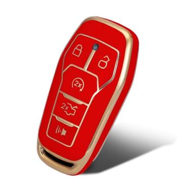 Imagem de WORCAS Capa de chave de proteção de 360 graus TPU macio padrão dourado compatível com Ford F150 Explorer Fusion Mustang Edge Lincoln MKZ MKC MKX 5 botões Smart Key (vermelho)
