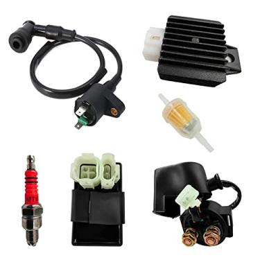 Imagem de GY6 Starter Solenoide ATV Bobina de ignição 6 pinos CDI Box DC 4 pinos retificador conjunto de velas de ignição para tao tao 50cc 70cc 90cc 110cc 125cc 150cc ciclomotor ATV Scooter Pit Bike Go Kart