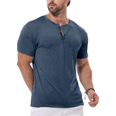 Imagem de ICEMOOD Camiseta masculina Henley Dry Fit Tech 3 botões slim fit secagem rápida camiseta de ginástica manga longa leve casual camiseta básica, Azul marino, G