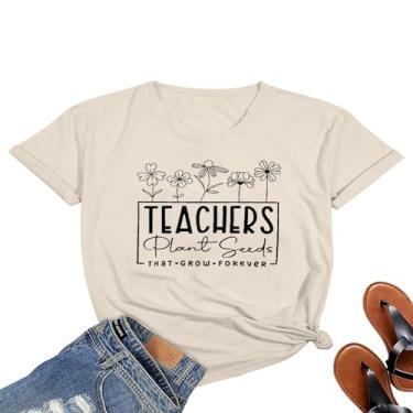 Imagem de Camiseta feminina com estampa de flores silvestres Teacher Appreciation Teach Them Love Them Watch Them Grow Letter Tops, Branco-2, XXG