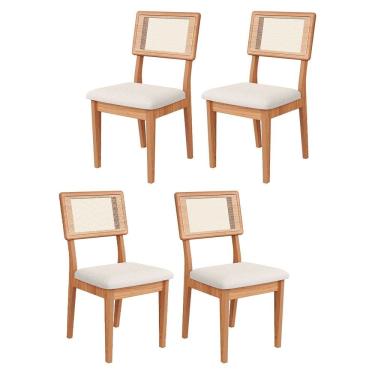 Imagem de Kit 4 Cadeiras Estofadas com Encosto de Tela MDF Freijó Césare Claro