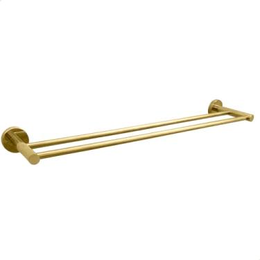 Imagem de Dona D.cor, Toalheiro Barra Dupla Dourado Brilhoso Porta Toalha De Banho 60cm Para Banheiro Suporte Duplo Reto De Parede Aço Inox 304 Acessorio Lavabo Gold Luxo