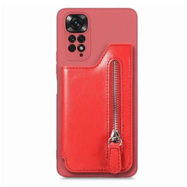 Imagem de Porta-cartões de couro com zíper carteira magnética capa para XiaoMi Note 13 11 11S 11E 10C X4 Pro 12 12X POCO X3 capa de bolsa, vermelha, para Redmi Note11s