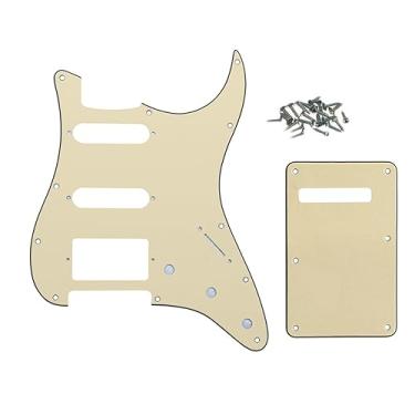 Imagem de ROZILO Conjunto de placa traseira de guitarra com 11 furos envelhecidos branco Strat HSS para Fender EUA/México, peça de guitarra Stratocaster padrão