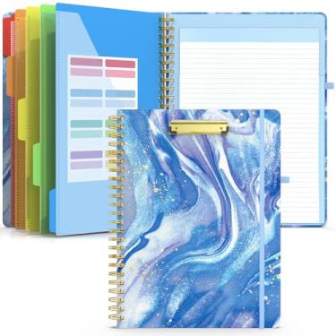 Imagem de Sooez Prancheta com bloco de notas recarregável, pasta de prancheta com 10 bolsos de armazenamento para tamanho carta, caderno de prancheta em espiral, portfólio fofo para escola, escritório,