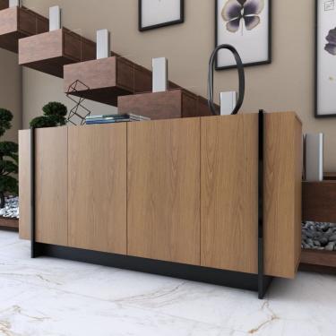 Imagem de Balcão Buffet Balneário Camboriú 4 Portas 2 Prateleiras Freijó/Preto - Panorama Móveis