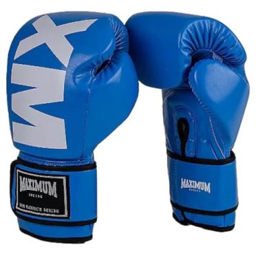 Imagem de Luva MXM Maximum Iniciante Couro PU Boxe Tailandes Muay Thai Kickboxing (Azul, 10oz)