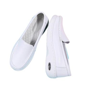 Imagem de Sapatilhas Da Enfermeira Das Mulheres, Sapatos De Enfermeira Respiráveis De Couro Com Almofada De Ar Branca Feminina, Sapatas De Trabalho Leves Resistentes Dos Cuidados Deslizamento(2 White,35 EU)