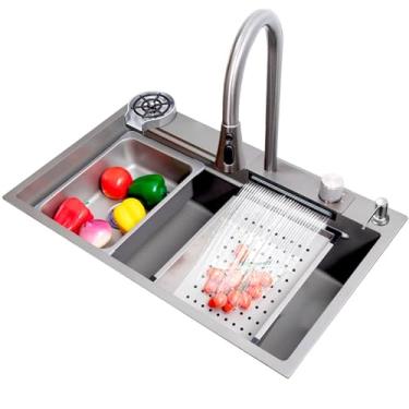 Imagem de Cuba Gourmet Premium Cascata Lavador Copos Torneira Extensível Completa Pia Cozinha Multifuncional Premium Luxo Aço Inox 304 Diversas Cores – Brinovar (PRATA)