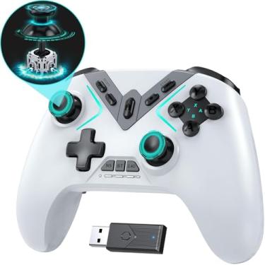 Imagem de Controle Bluetooth para Windows PC/iPhone/Android/Switch/Steam Deck/TV, controle de jogo sem fio 2.4G com dongle USB e clipe de telefone com gatilho Hall (Branco)