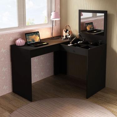 Imagem de Penteadeira com Espelho 1 Gaveta Pe2020 Preta - Tecno Mobili