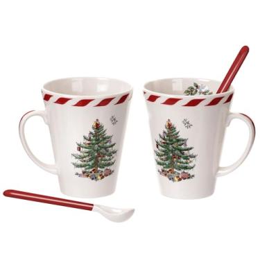 Imagem de Spode Árvore de Natal 400 ml Canecas de hortelã com colheres (conjunto de 2) - Cerâmica fina