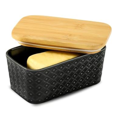 Imagem de Tikooere Manteiga de cerâmica com tampa, recipiente grande de manteiga com tampa hermética para bancada ou geladeira, suporte de manteiga de fazenda para presentes de cozinha, seguro para lava-louças,