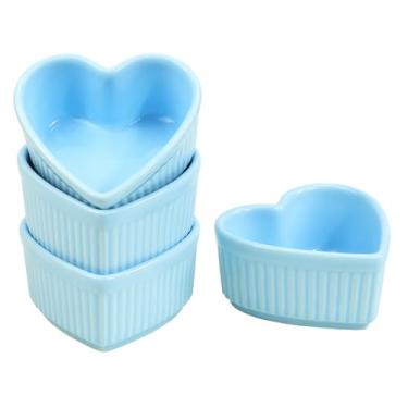 Imagem de Sizikato Ramekins de porcelana em forma de coração, 8,9 cm para suflê, creme brulee e molhos de molho – Conjunto de 4