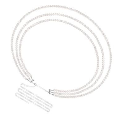 Imagem de Linkidea Cinto de corrente plus size para mulheres, correntes de cintura de pérola branca de 3 camadas, corrente extra grande, corrente grossa ajustável de 84 a 149 cm, XX-Large, Metal, Sem pedras