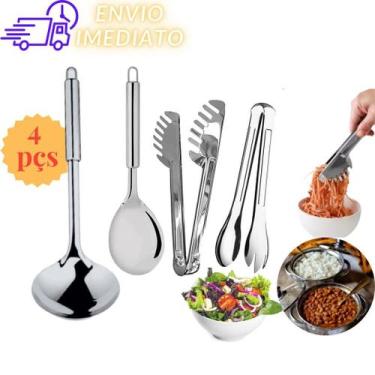 Imagem de Kit Utensilios de Inox Colher Concha Pegador de Massa Pegador de Salad